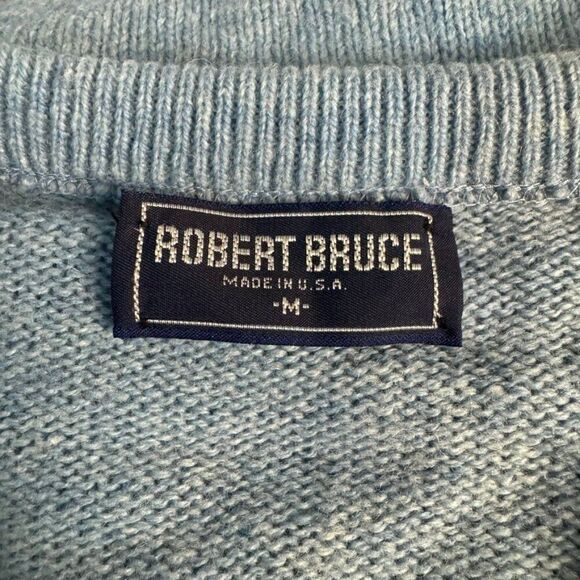 Vintage 1970s Unisex Light Bue Robert Bruce Wool V Neck Sweater Sz M Made USA - Picture 2 of 8